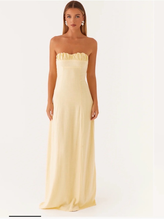 Peppermayo Dresses & Skirts - Peppermayo Strapless Ruffle-Trim Maxi Dress in Pale Yellow